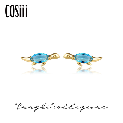 COSiii Orecchini Dinosauro Azzurro in Argento 925 – Zircone Marquise, Design Delicato