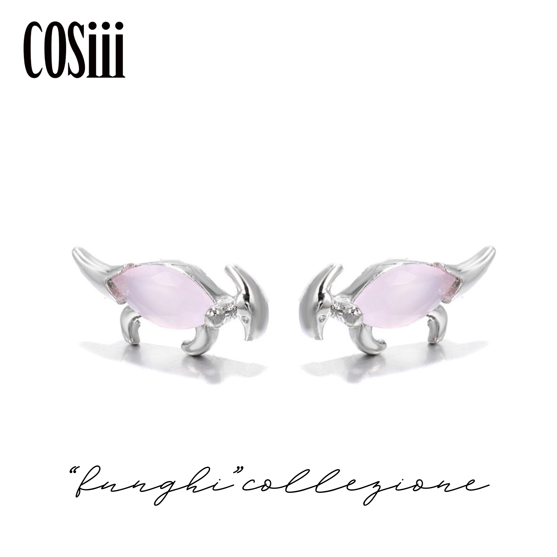 COSiii Orecchini Dinosauro Rosa in Argento 925 – Zircone Rosato, Design Tenero e Luminoso