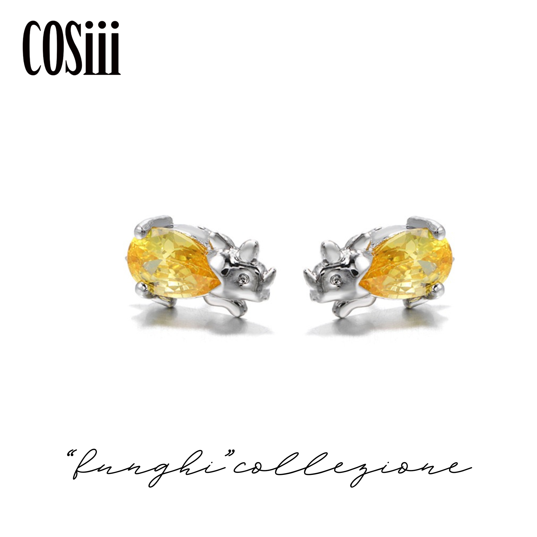 COSiii Orecchini Dinosauro Giallo in Argento 925 – Zircone Luminoso, Design Vivace
