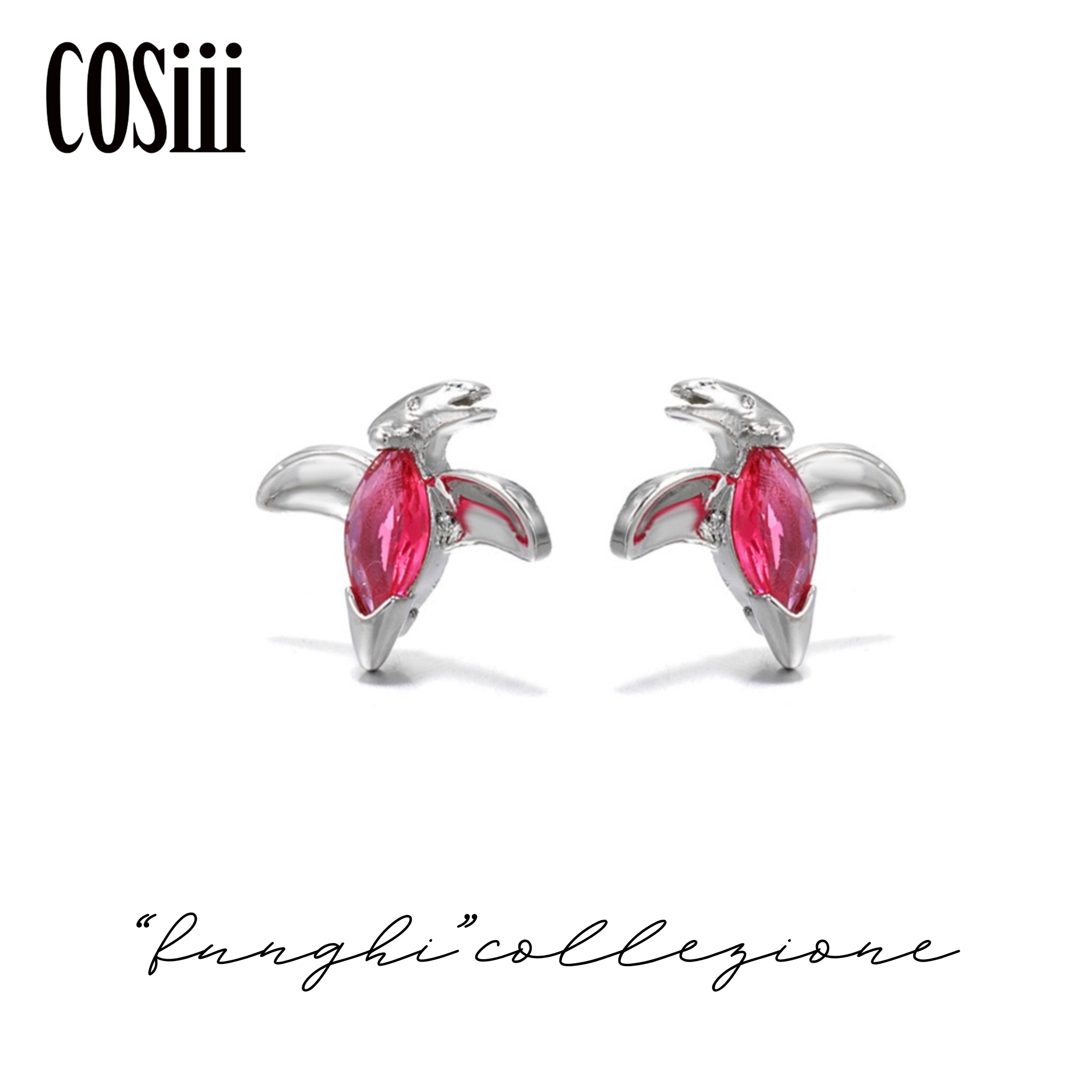 COSiii Orecchini Dinosauro Rosa in Argento 925 – Zircone Brillante, Design Leggero e Fantasioso