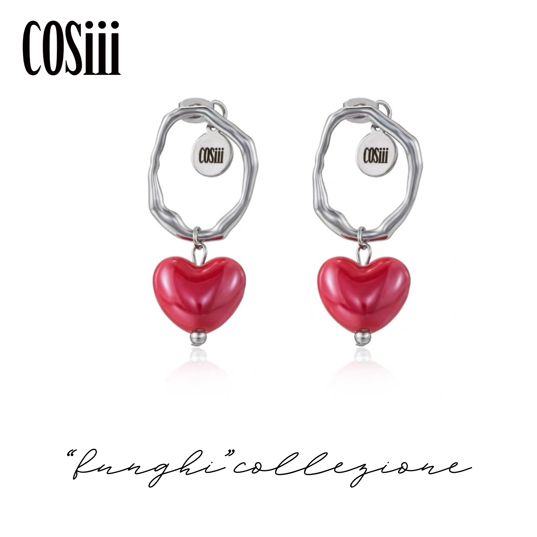 COSiii Orecchini a forma di cuore in ceramica rossa fatti a mano