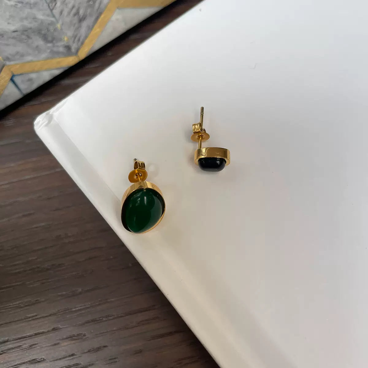 COSiii 18k gold plated Asymmetrical agate stud earrings