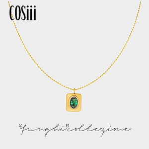 COSiii 18K Gold-plated necklace with green gemstones