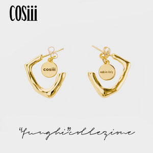 COSIII Squadrato Irregular Square Golden Earrings