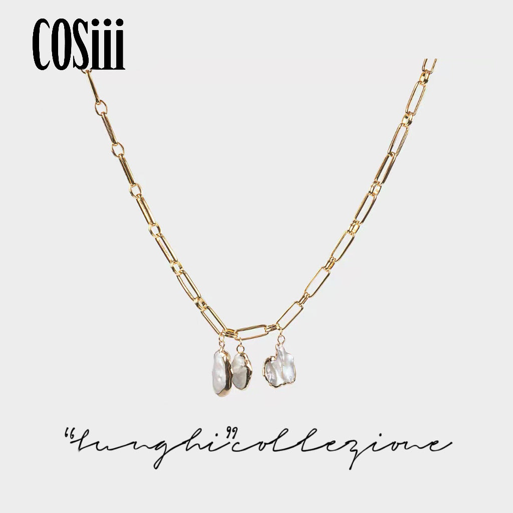 MISCELA Three Irregular Pearl Golden Necklaces