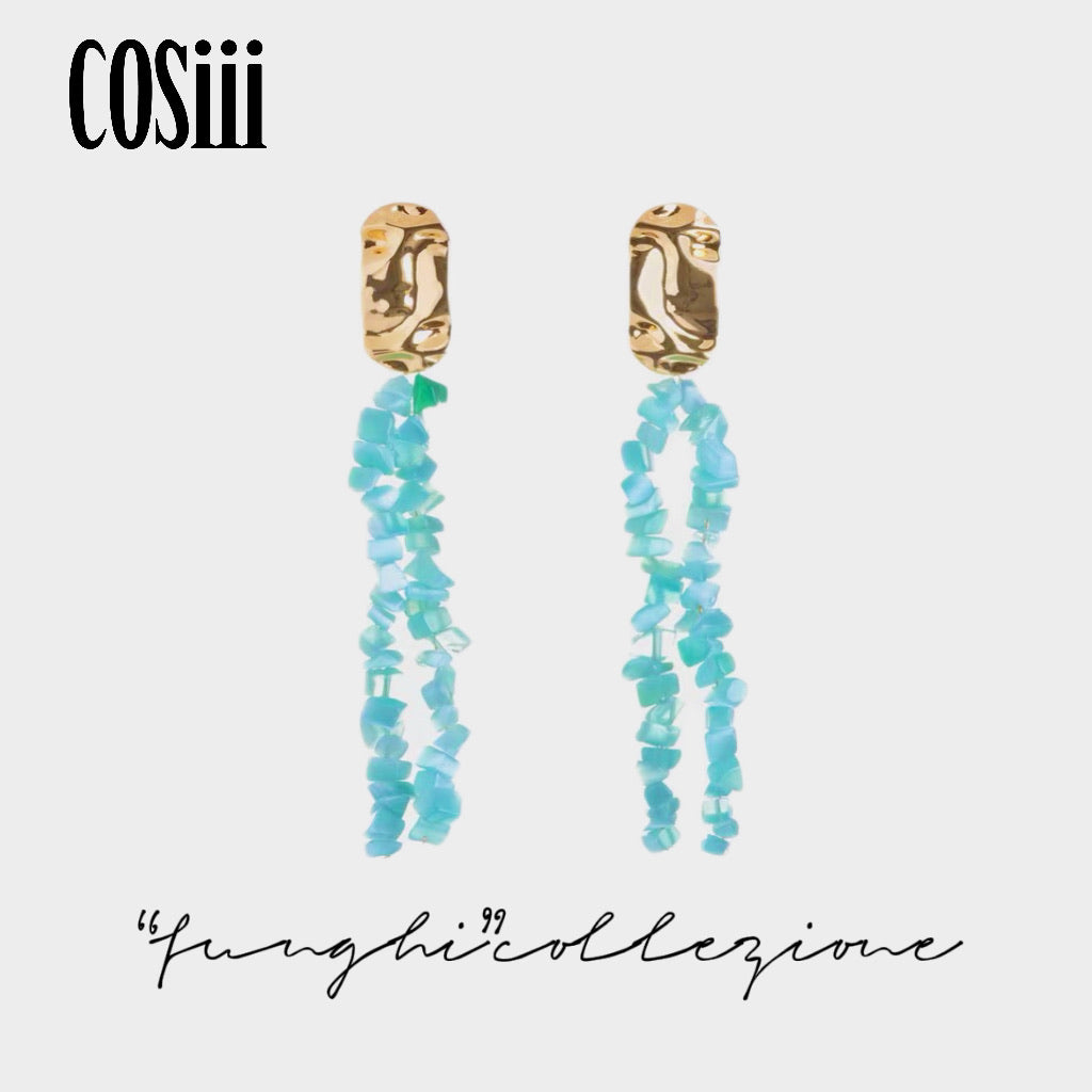 COSIII IRIS Lake Blue Natural Fritillary Tassel Earring