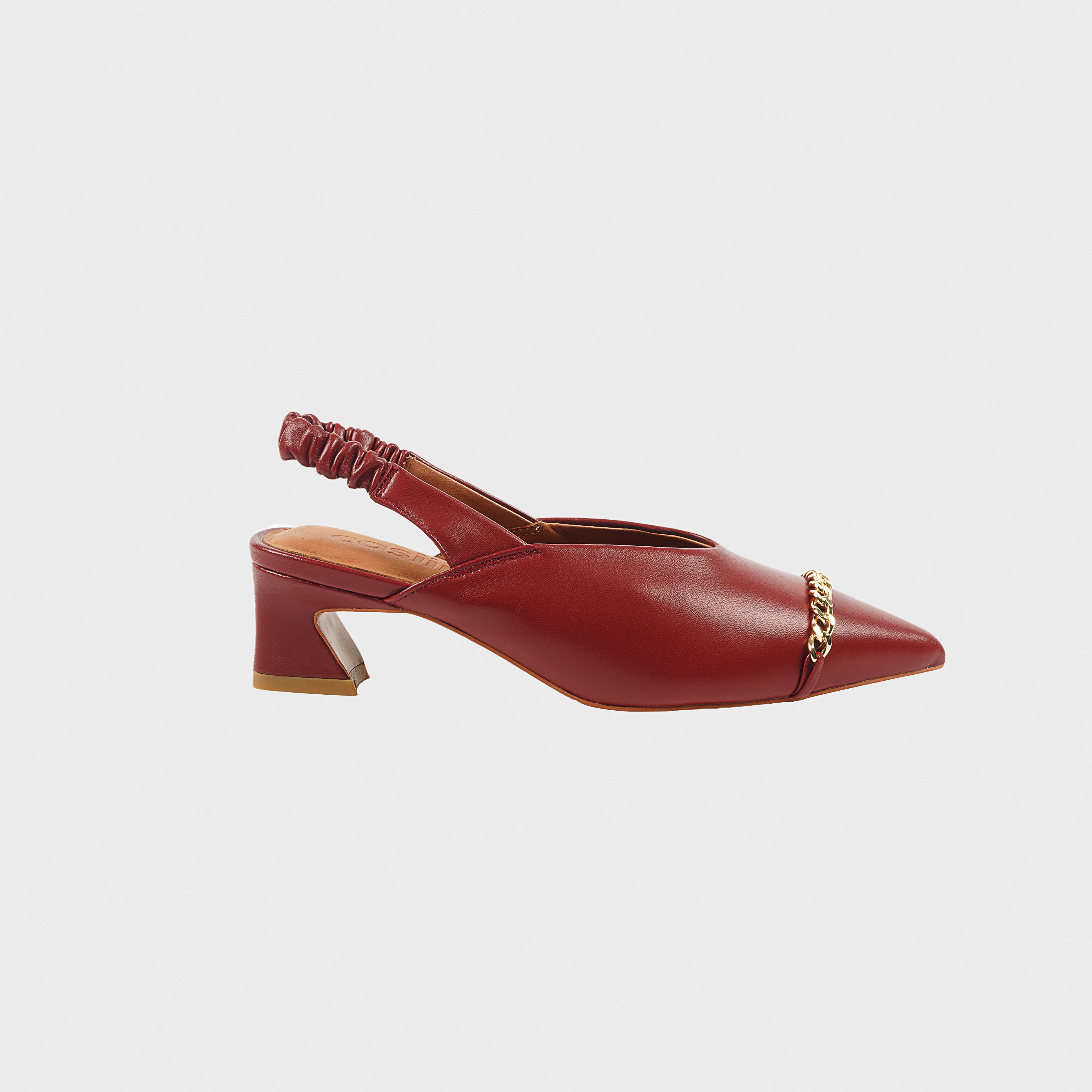 ANICE Chain Point Toe Mid-heel Shoes WINE