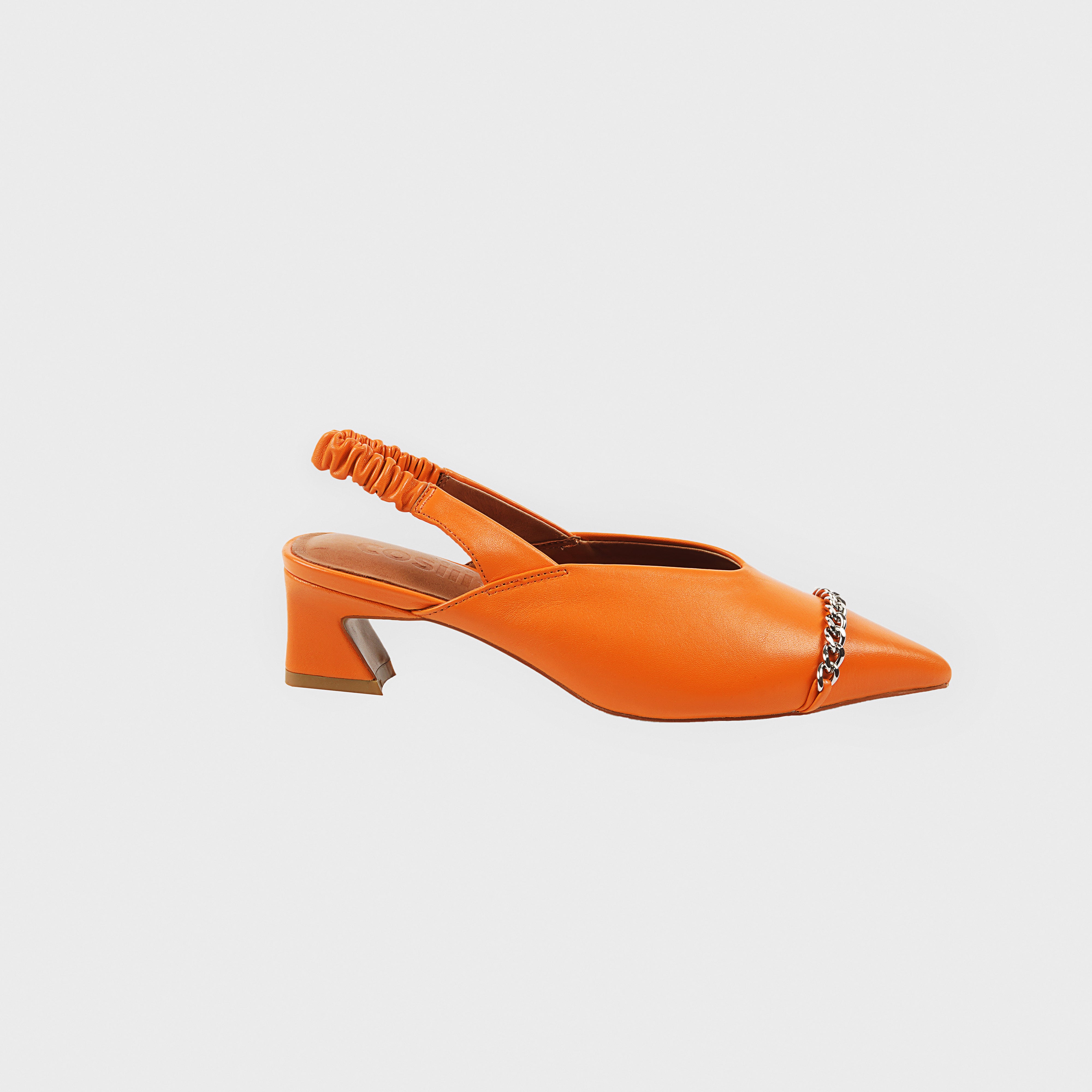 ANICE Chain Point Toe Mid-heel Shoes ORANGE