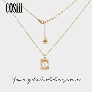 COSiii Square Pearl 18k Gold Plated Necklace