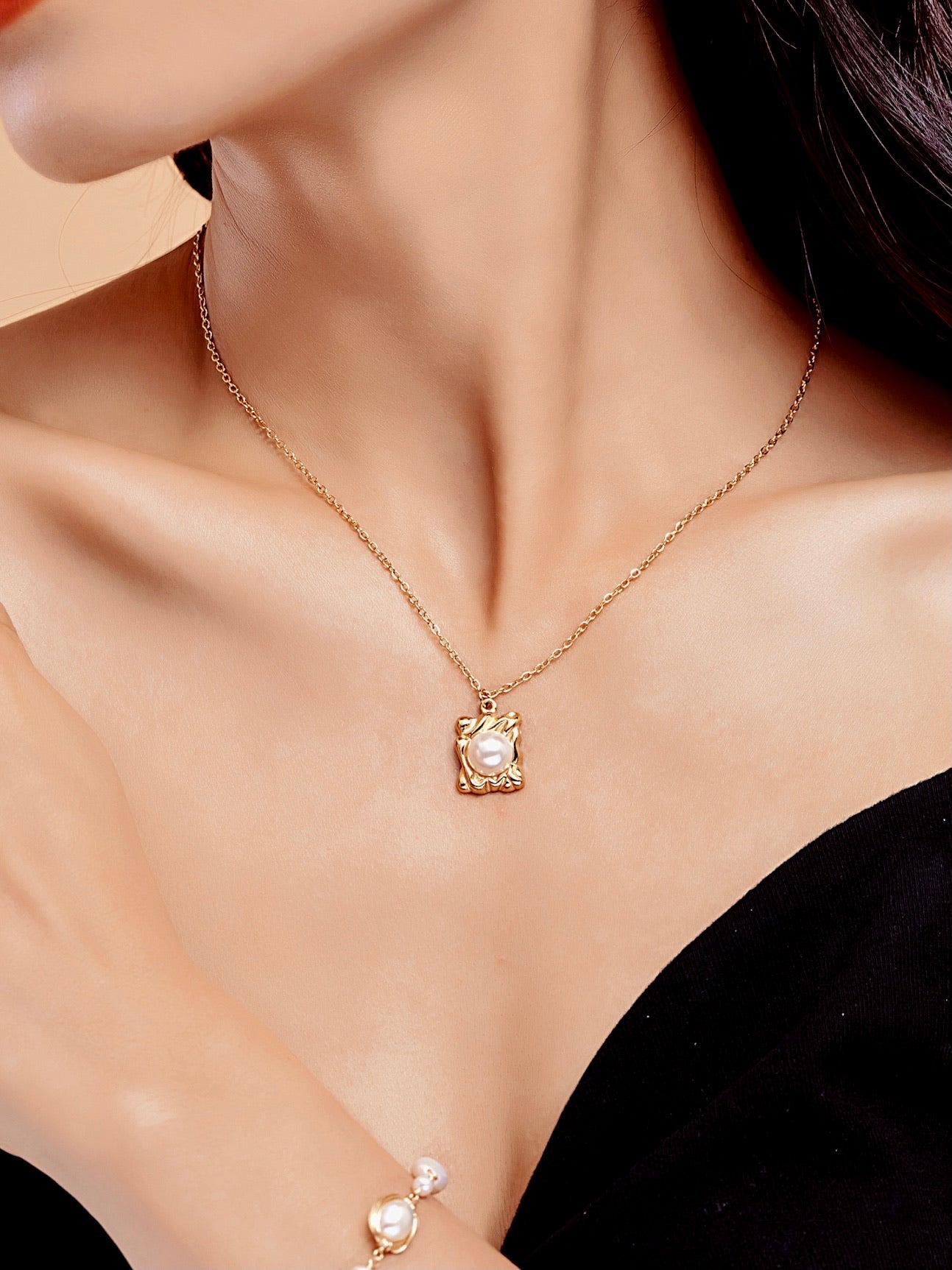 COSiii Square Pearl 18k Gold Plated Necklace