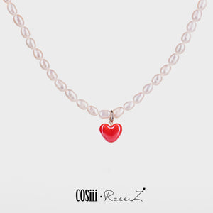 COSiii x Rose.Z Heart Pearl Necklace Red