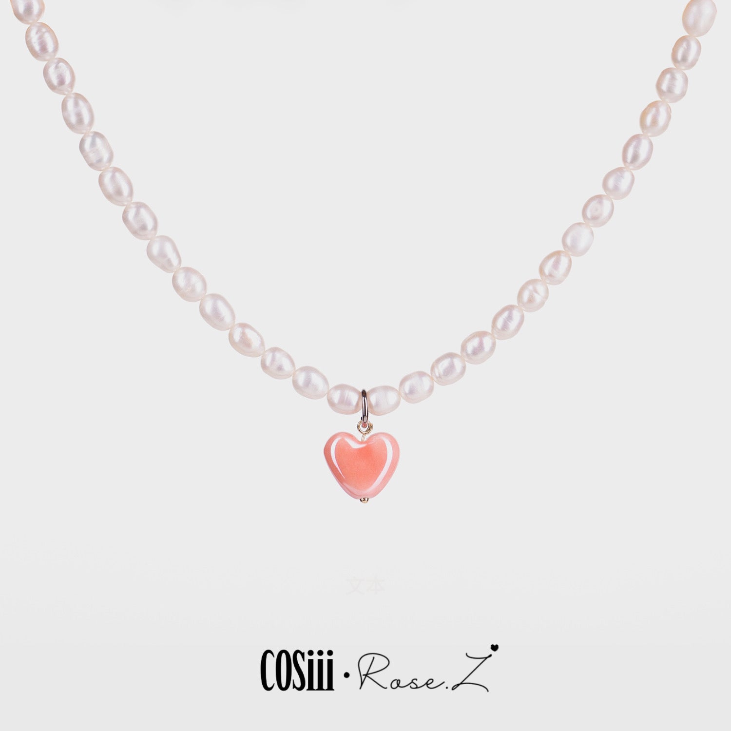 COSiii x Rose.Z Heart Pearl Necklace Pink