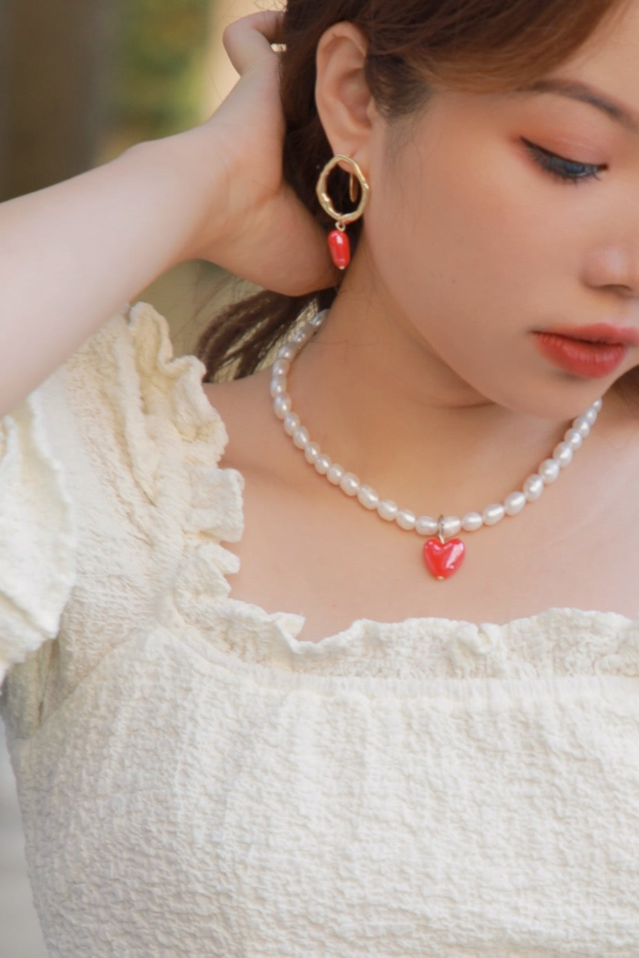 COSiii x Rose.Z Irregular Shape Heart Earrings Red