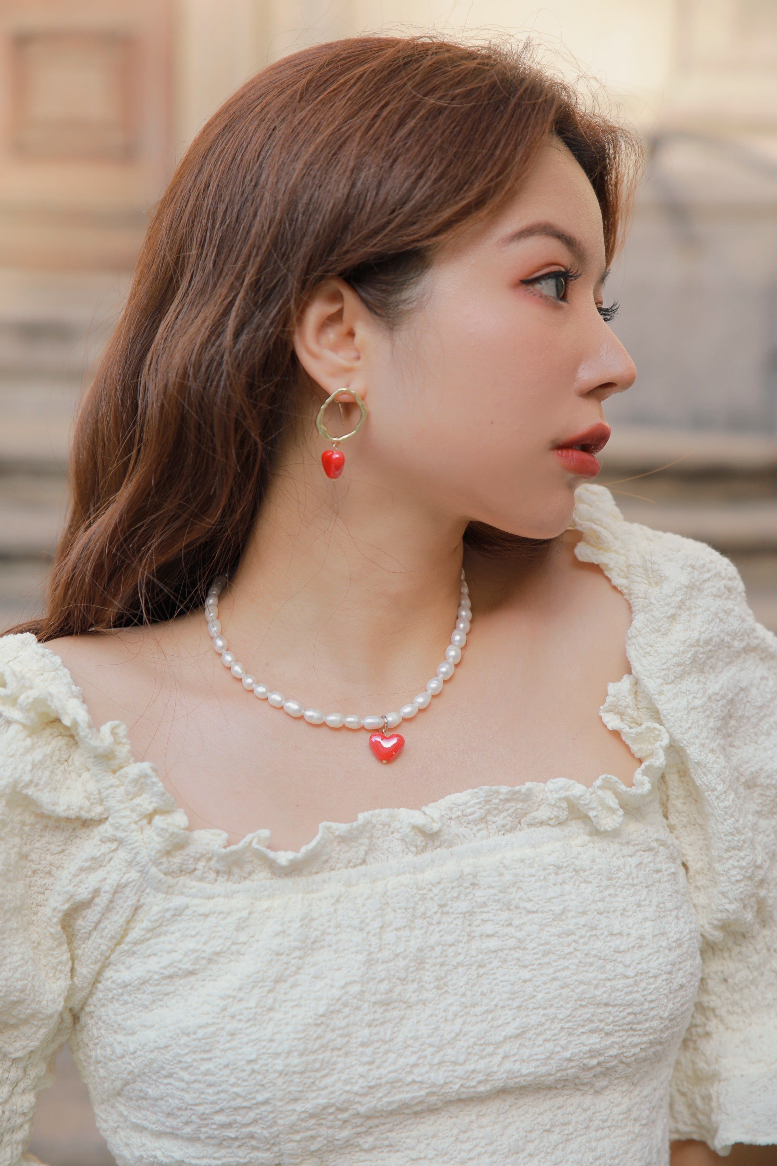 COSiii x Rose.Z Irregular Shape Heart Earrings Red