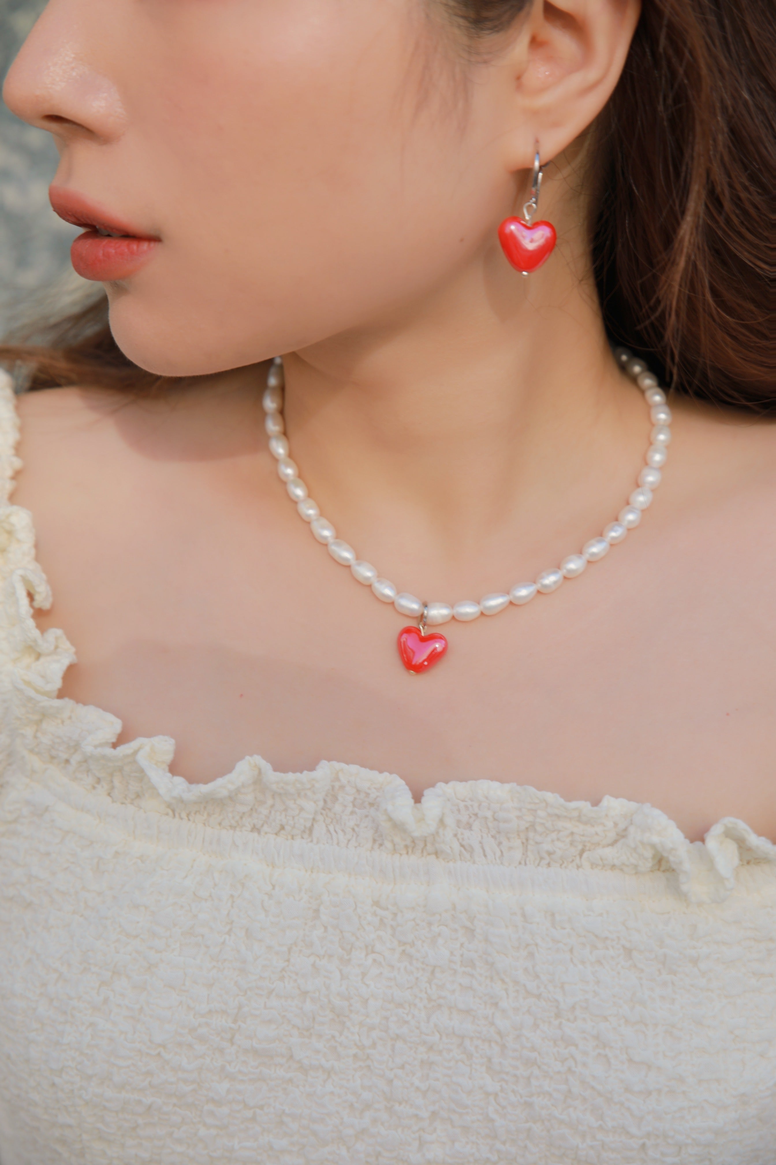 COSiii x Rose.Z Simple Heart Earrings Red