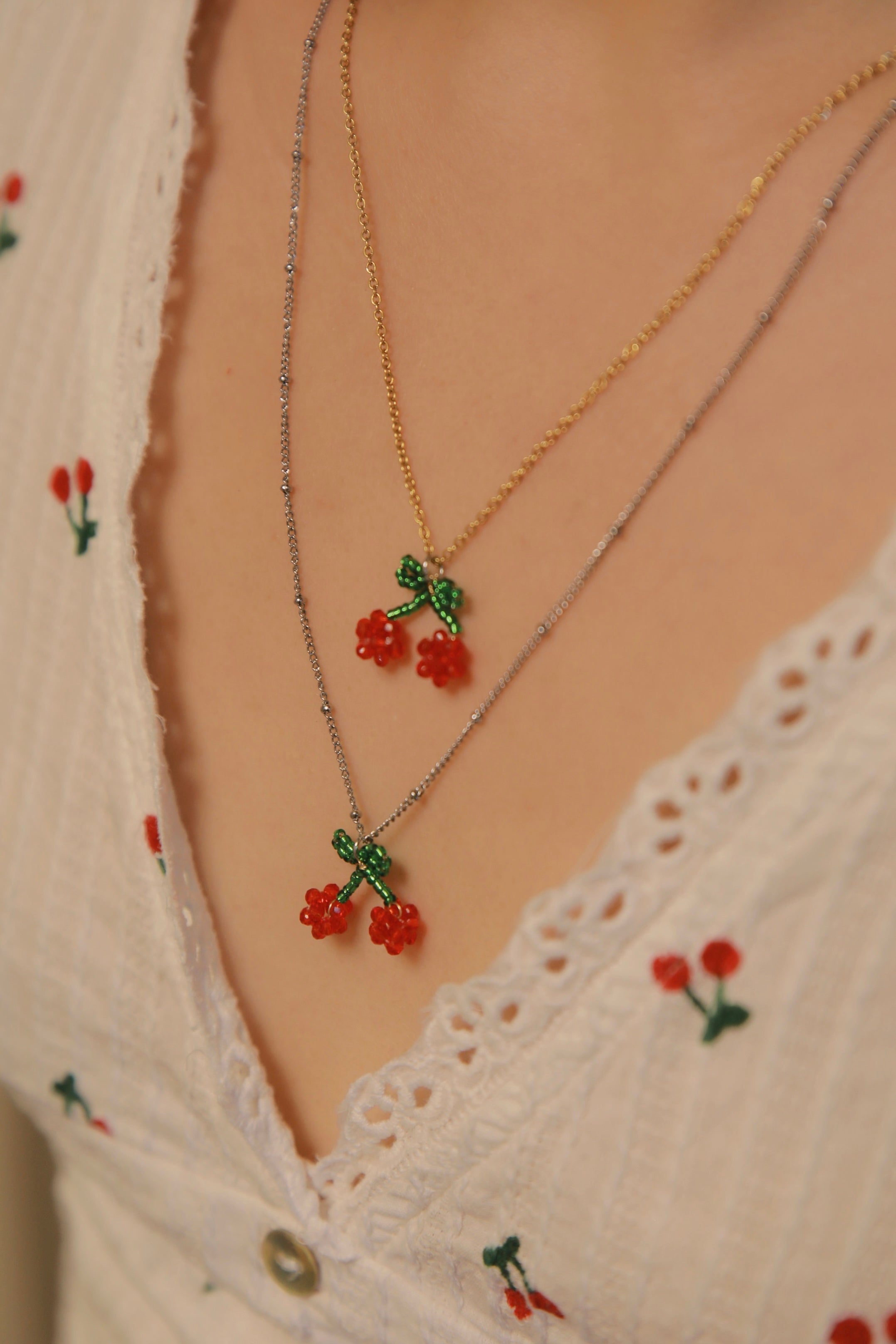 COSiii x Rose.Z Cherry Beaded Necklace Gold