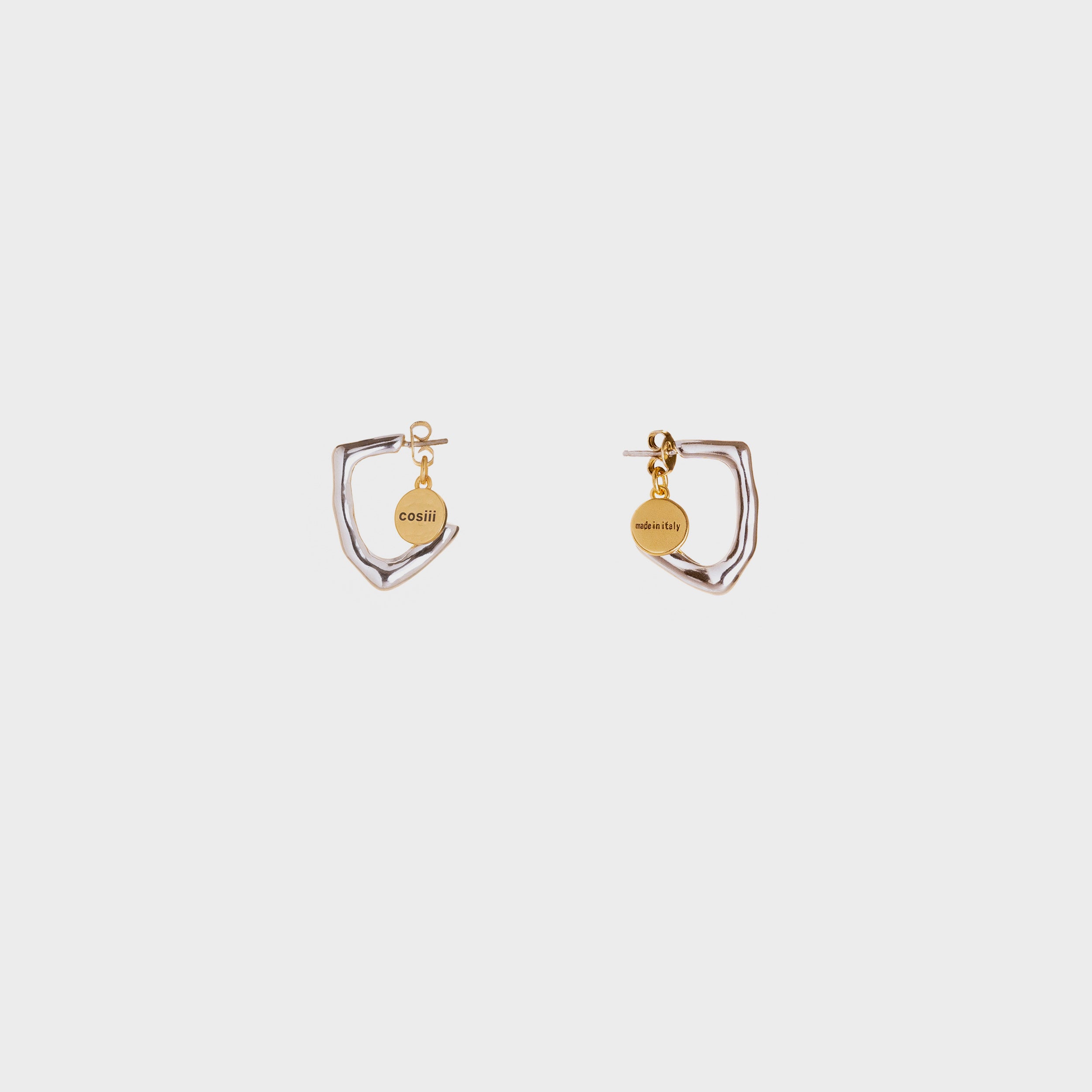 COSIII Squadrato Irregular Square Silver Earrings