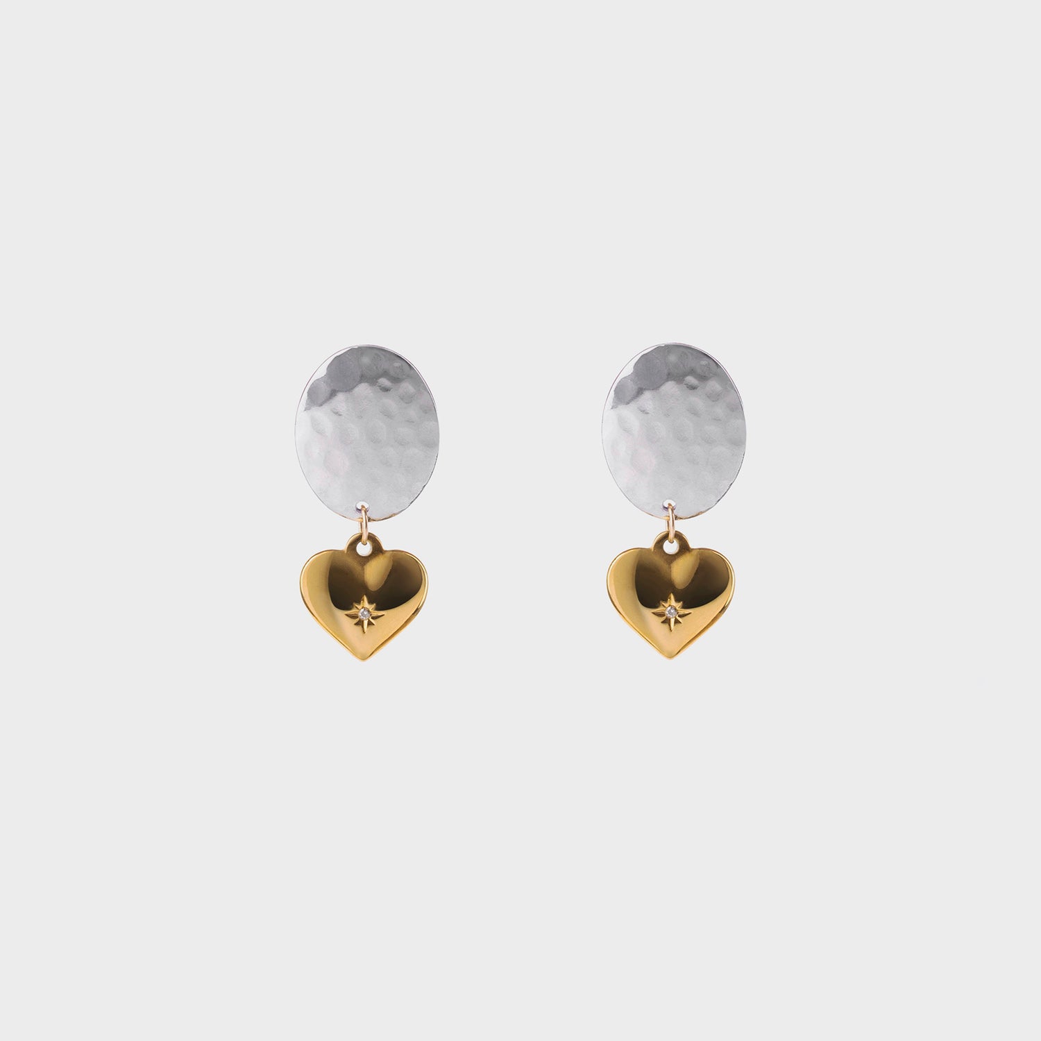 COSIII Shield Gold & Silver Mix Heart Earrings