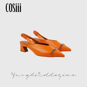 ANICE Chain Point Toe Mid-heel Shoes ORANGE