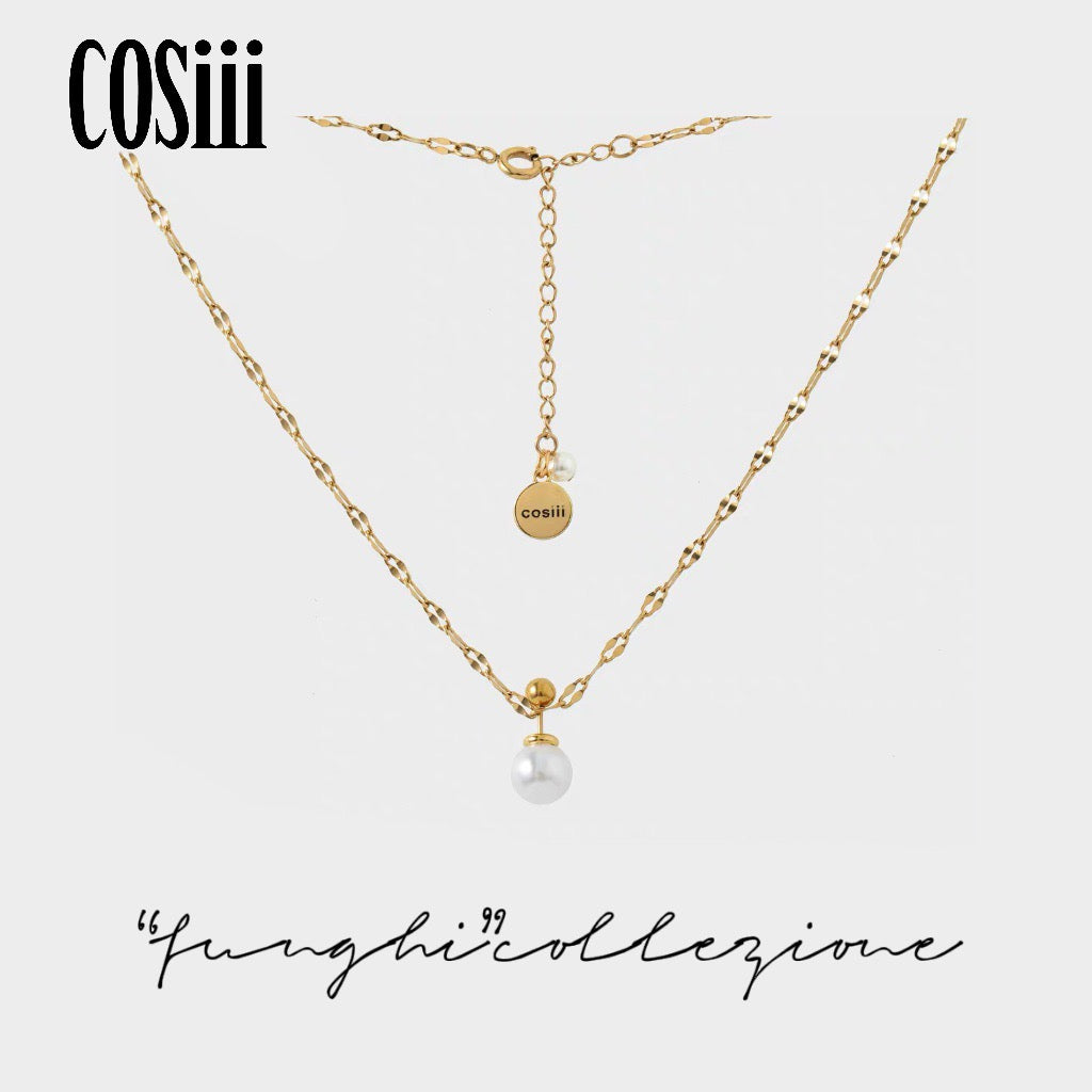 COSiii 14k Gold necklace with pearl earrings