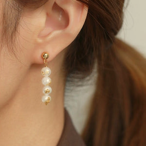 Gold Leaf Natural Pearl Stud Earrings