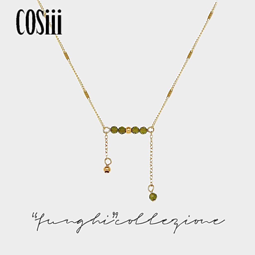 COSiii 14k Gold Plated Olive Green Gravel Necklace